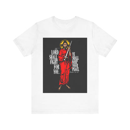 The Lord Shall Fight For You (Exodus 14:14) | Jesus Christ with Sword IconoGraphic | Orthodox Christian Cotton T-Shirt