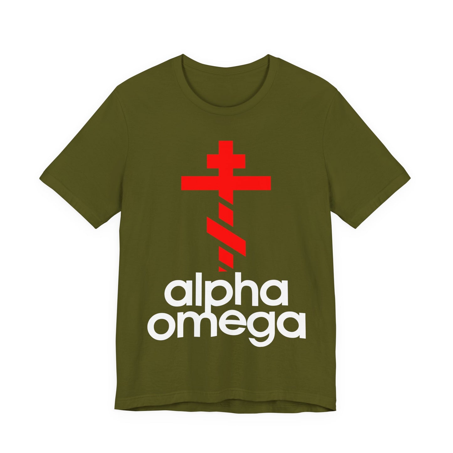 Alpha & Omega Red Cross | Red Adidas Logo Mashup | Modern Graphic Design | Orthodox Christian Unisex Cotton T-Shirt