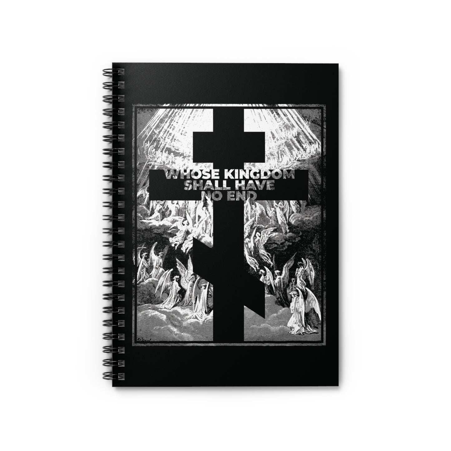 Show your faith with the "Whose Kingdom Shall Have No End" Orthodox spiral notebook, featuring a Gustave Dore etching and text from the Nicene Creed—a unique Symbol of Faith inspired by Apocalypse and Revelation.