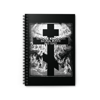 Show your faith with the "Whose Kingdom Shall Have No End" Orthodox spiral notebook, featuring a Gustave Dore etching and text from the Nicene Creed—a unique Symbol of Faith inspired by Apocalypse and Revelation.