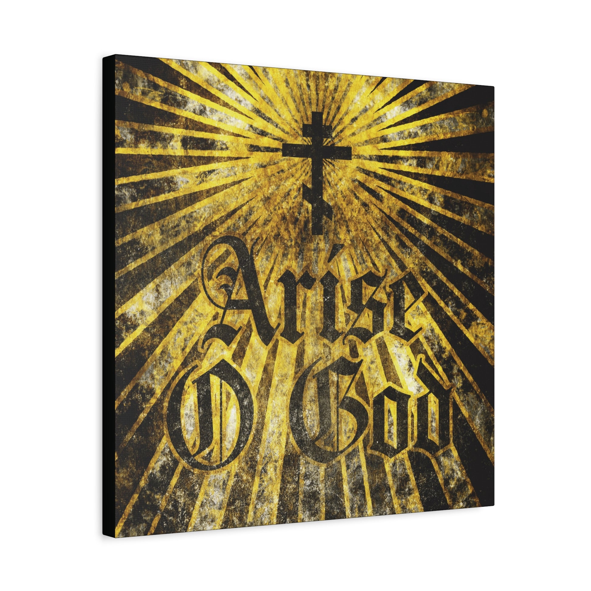 Arise O God | Psalm 81 (82 LXX) wall art features a textured gothic font, Orthodox cross, and golden rays—a bold, inspiring nod to the Divine Council worldview and Orthodox Christian themes.