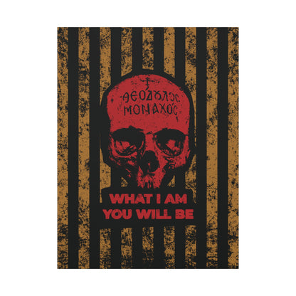 What I Am You Will Be | Memento Mori | Remembrance of Death | Mt Athos Monk Skull | Ascetic Ethos | Christian Canvas Art