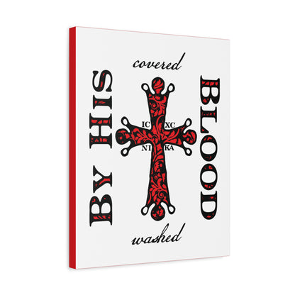 Washed/Covered By His Blood (1 John 1:7) | ICXC NIKA Ornate Red Orthodox Cross | Orthodox Christian Canvas Art