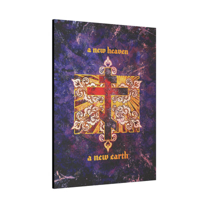 A New Heaven/A New Earth | Red Orthodox Cross on Textured Ornate Background | Christian Canvas Art