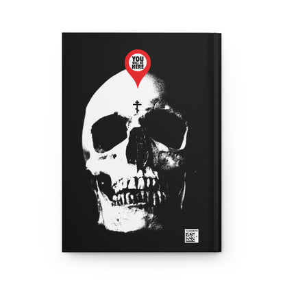 The "You Will Be Here Maps Marker on Skull" journal is a black Orthodox blank notebook featuring a skull with a cross and marker—an artistic memento mori reminding you, "What You Are I Once Was. Remember You Will Die.
