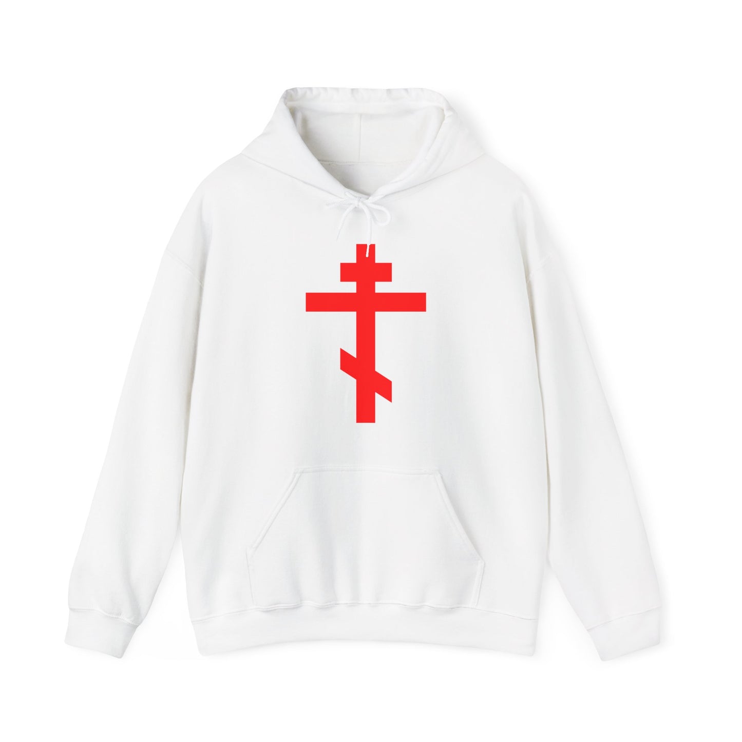 Bright Red Orthodox Tribar Cross | Preserve Thy People By Thy Cross, O Lord | Christ is King | Christian Streetwear Hoodie