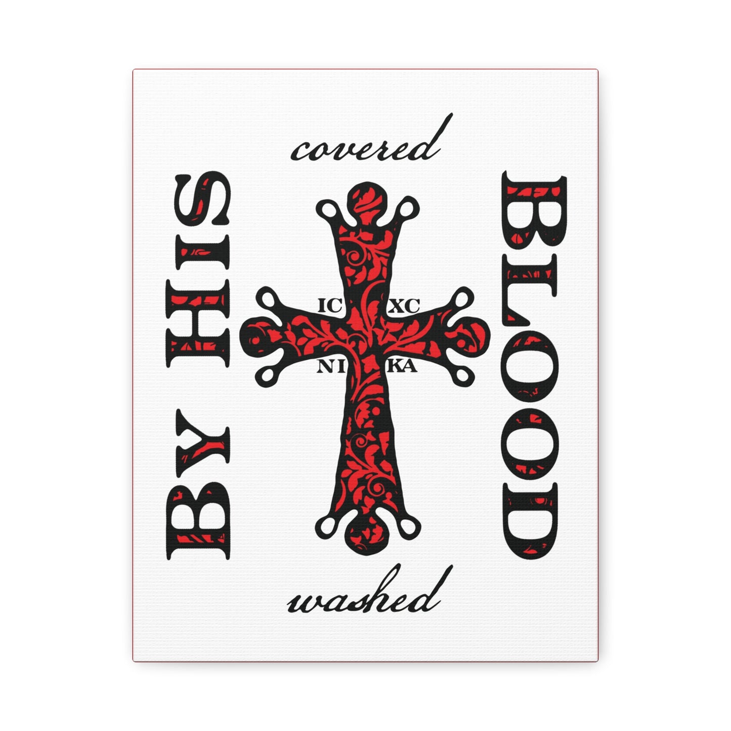 Washed/Covered By His Blood (1 John 1:7) | ICXC NIKA Ornate Red Orthodox Cross | Orthodox Christian Canvas Art