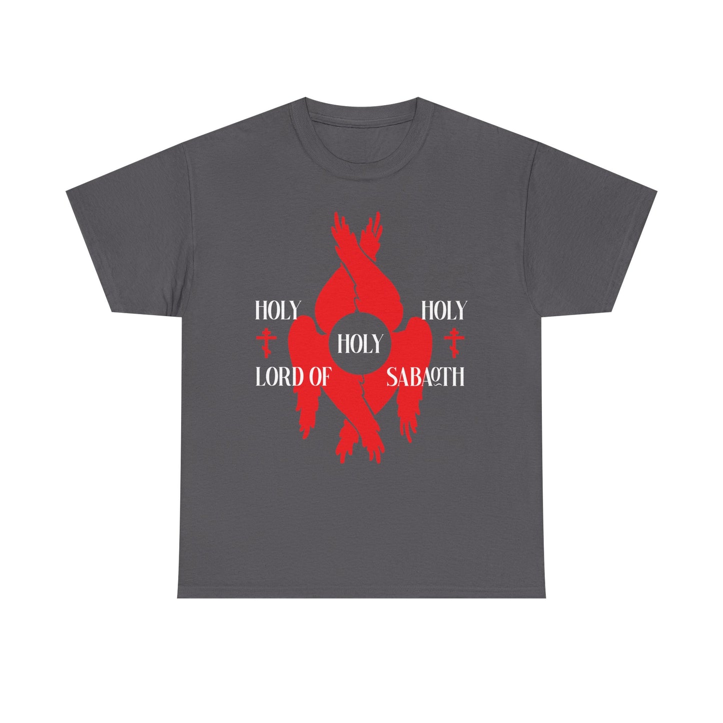 Holy Holy Holy Lord of Sabaoth Red Seraphim Wings Orthodox Crosses | Isaiah 6:3 | Divine Council | Midweight Cotton Orthodox Unisex Tee