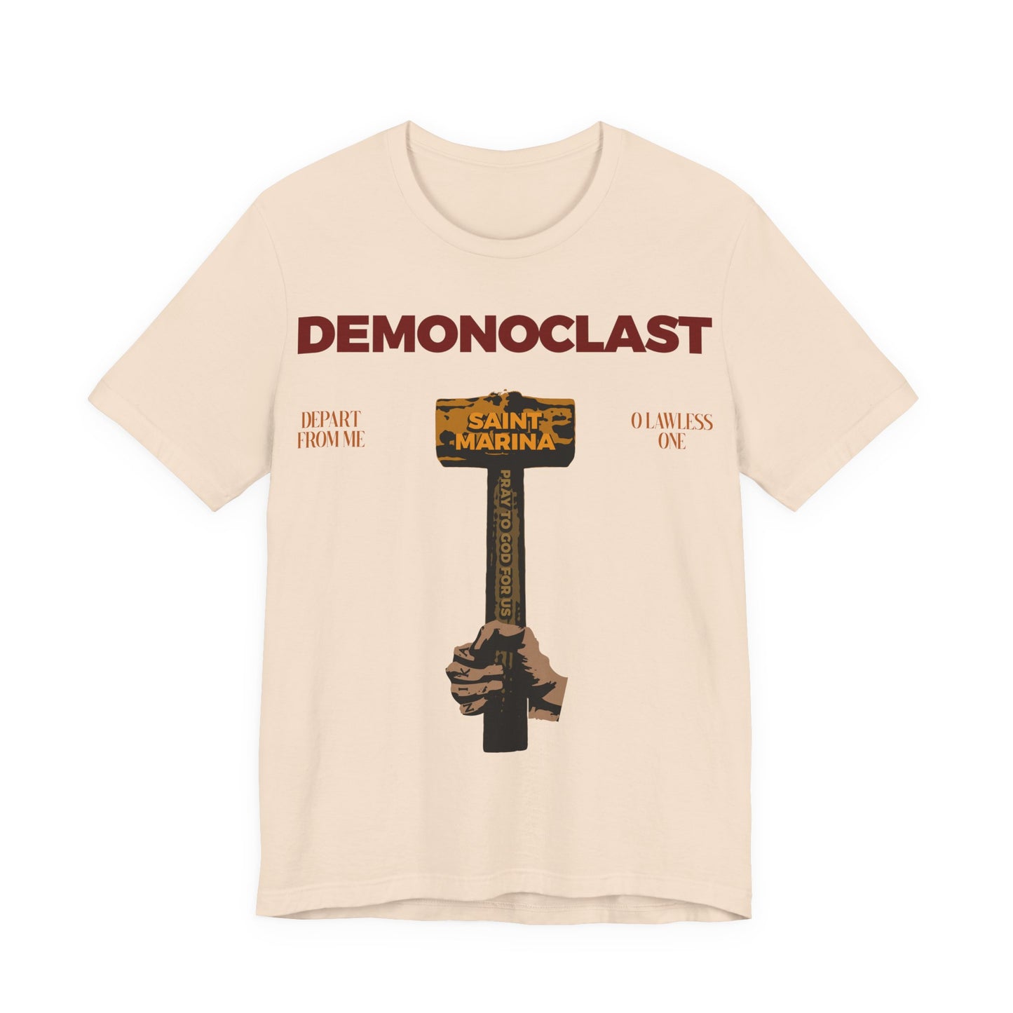 Demonoclast | St. Marina's Hammer | NIKA Fist | Christ Conquers | Demon Smasher | Unseen Warfare | Christian Martyrdom | Orthodox Cotton T-Shirt