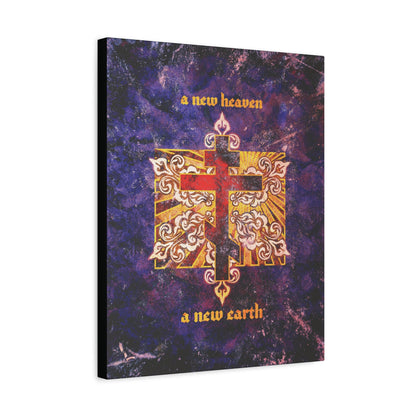 A New Heaven/A New Earth | Red Orthodox Cross on Textured Ornate Background | Christian Canvas Art