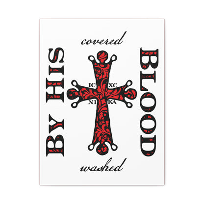 Washed/Covered By His Blood (1 John 1:7) | ICXC NIKA Ornate Red Orthodox Cross | Orthodox Christian Canvas Art