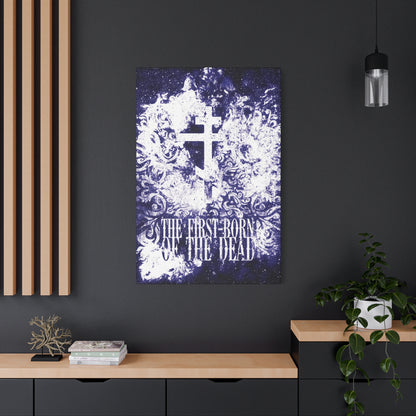 The First-Born of the Dead | Glowing White & Blue Textured Cosmic Orthodox Cross | Resurrection & Apocalypse | Christian Canvas Art