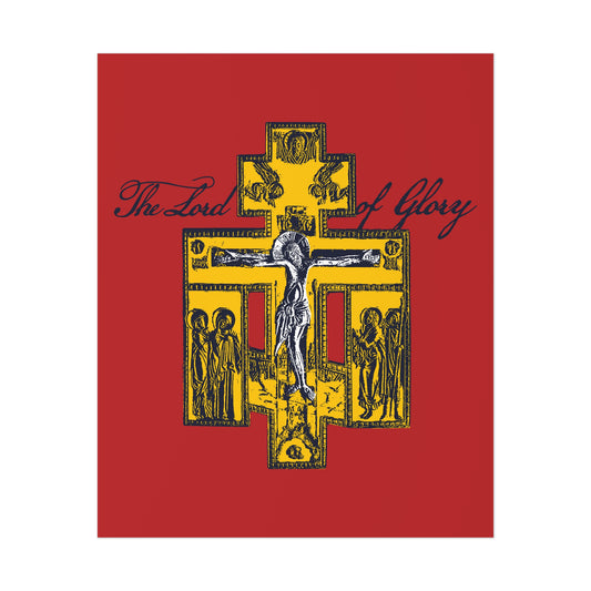The Lord of Glory | Russian Golgotha Crucifix IconoGraphic (Red BG) | 1 Corinthians 2:8 | Orthodox Christian Art Poster