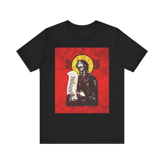 Prophet Ezekiel IconoGraphic | Textured, High Contrast Bright Red and Yellow Design | Old Testament | Christian Lightweight Cotton Unisex Tee
