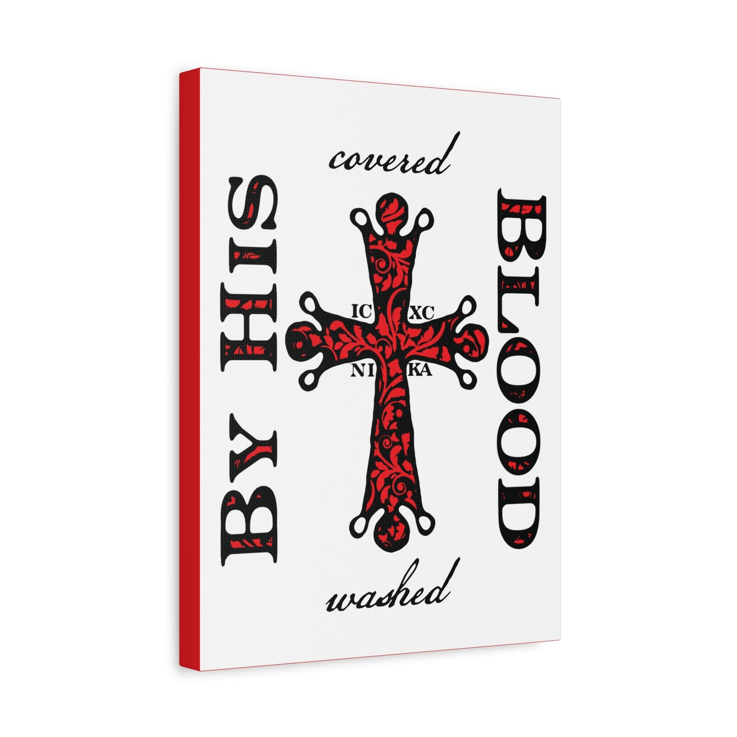Washed/Covered By His Blood (1 John 1:7) | ICXC NIKA Ornate Red Orthodox Cross | Orthodox Christian Canvas Art
