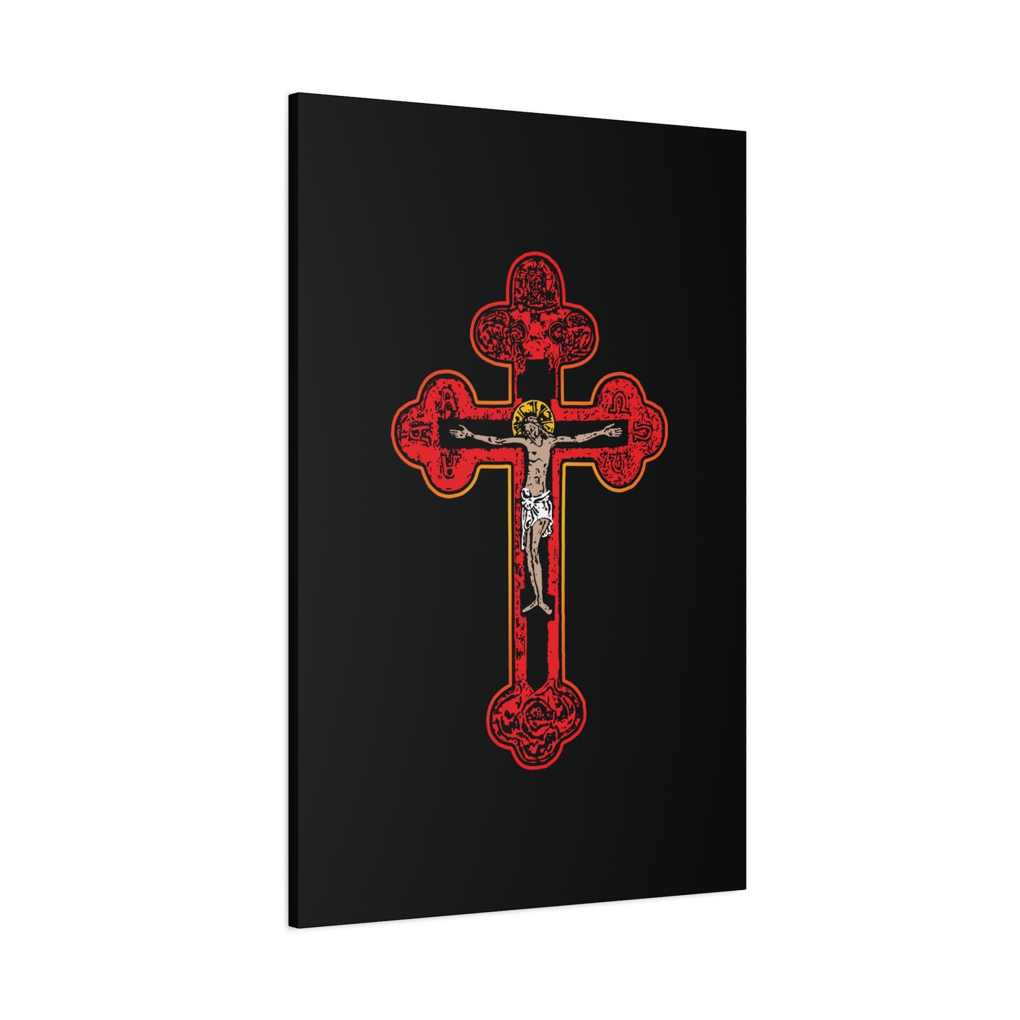 Red Orthodox Christian Crucifix | Byzantine Golgotha Cross | Alpha & Omega | I Am Crucified With Christ | Orthodox Christian Canvas Wall Art