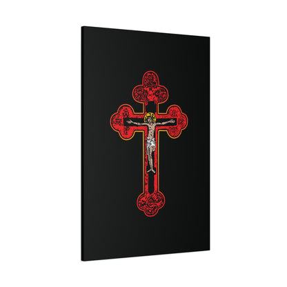 Red Orthodox Christian Crucifix | Byzantine Golgotha Cross | Alpha & Omega | I Am Crucified With Christ | Orthodox Christian Canvas Wall Art