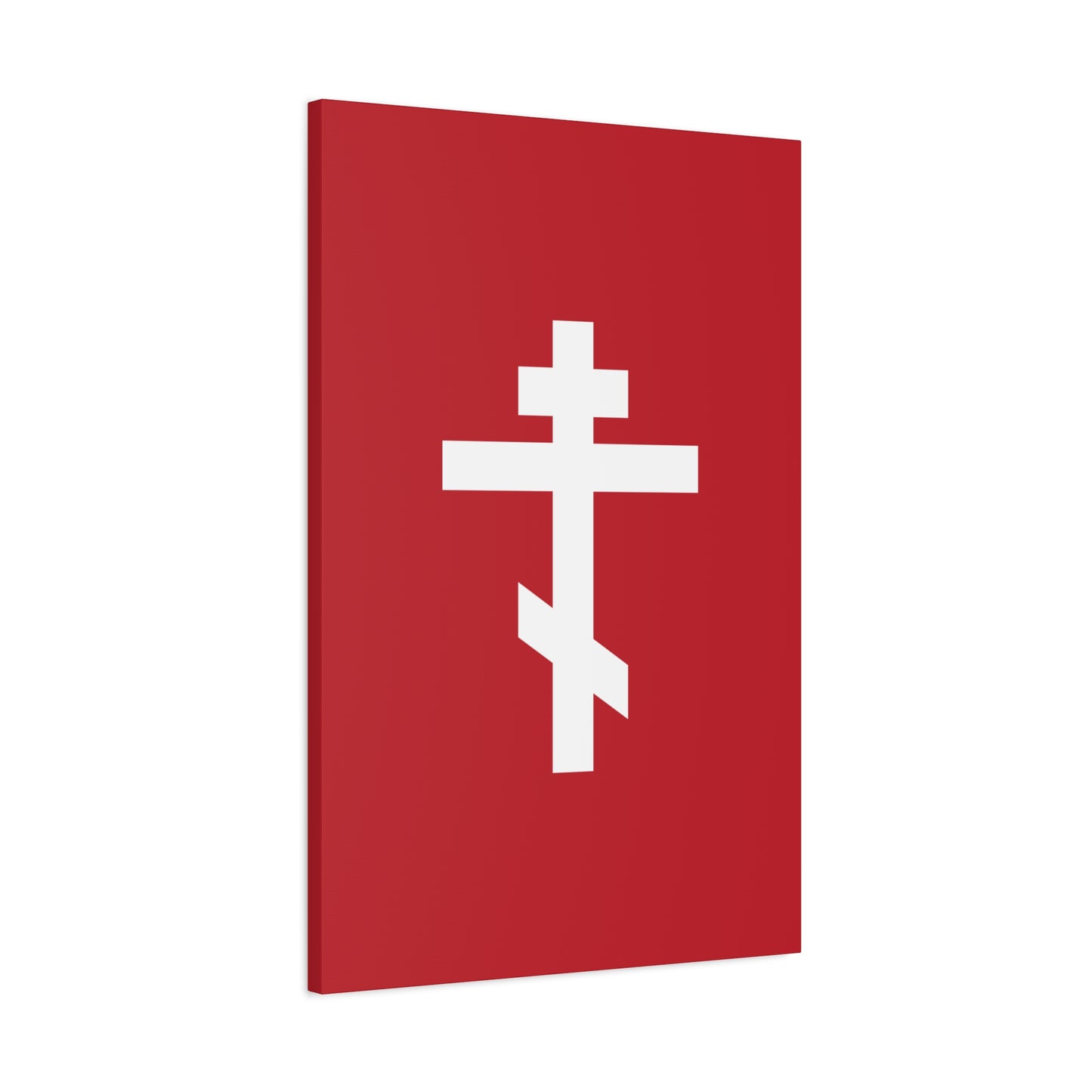 White Orthodox Cross Red Background | The cross is foolishness to those who are perishing, to us it is the power of God | Orthodox Canvas Art