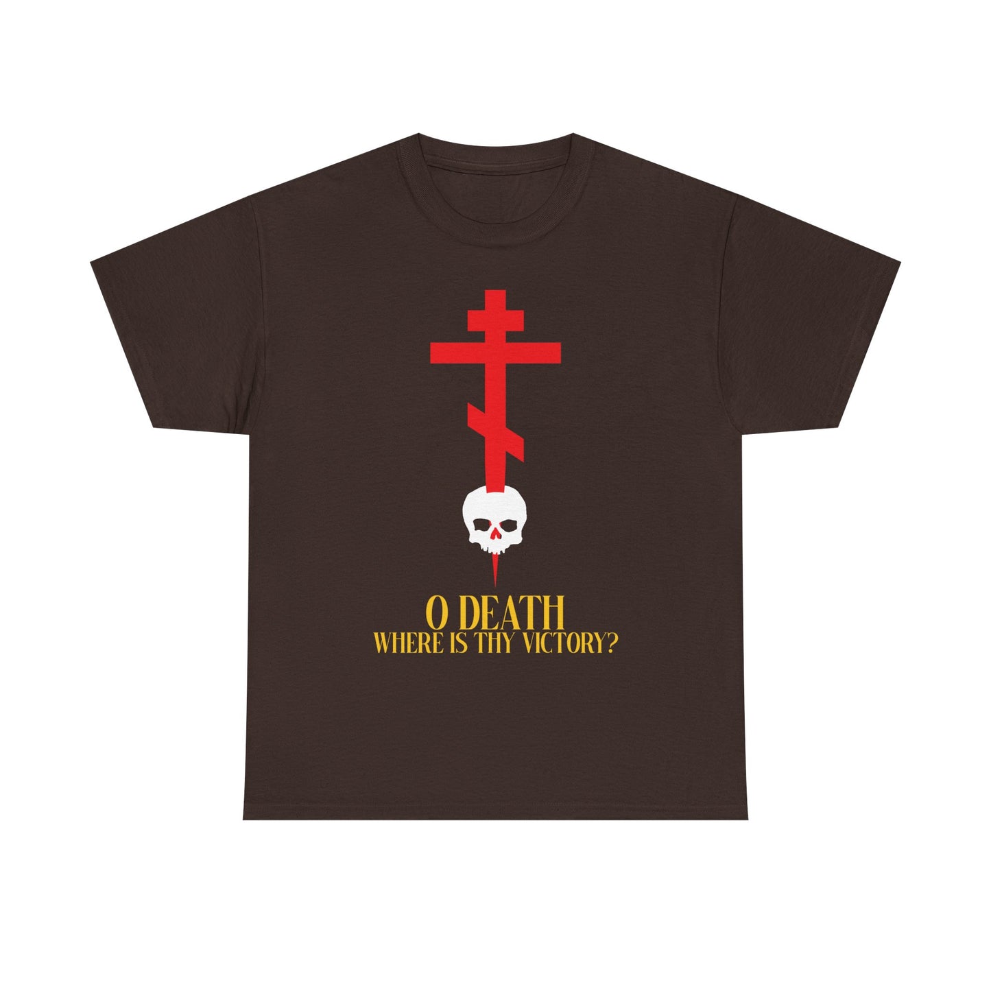 O Death Where is Thy Victory? (1 Corinthians 15:55) | Cross Stabbing Skull | Jesus Christ is King | Orthodox Midweight Cotton Unisex Tee