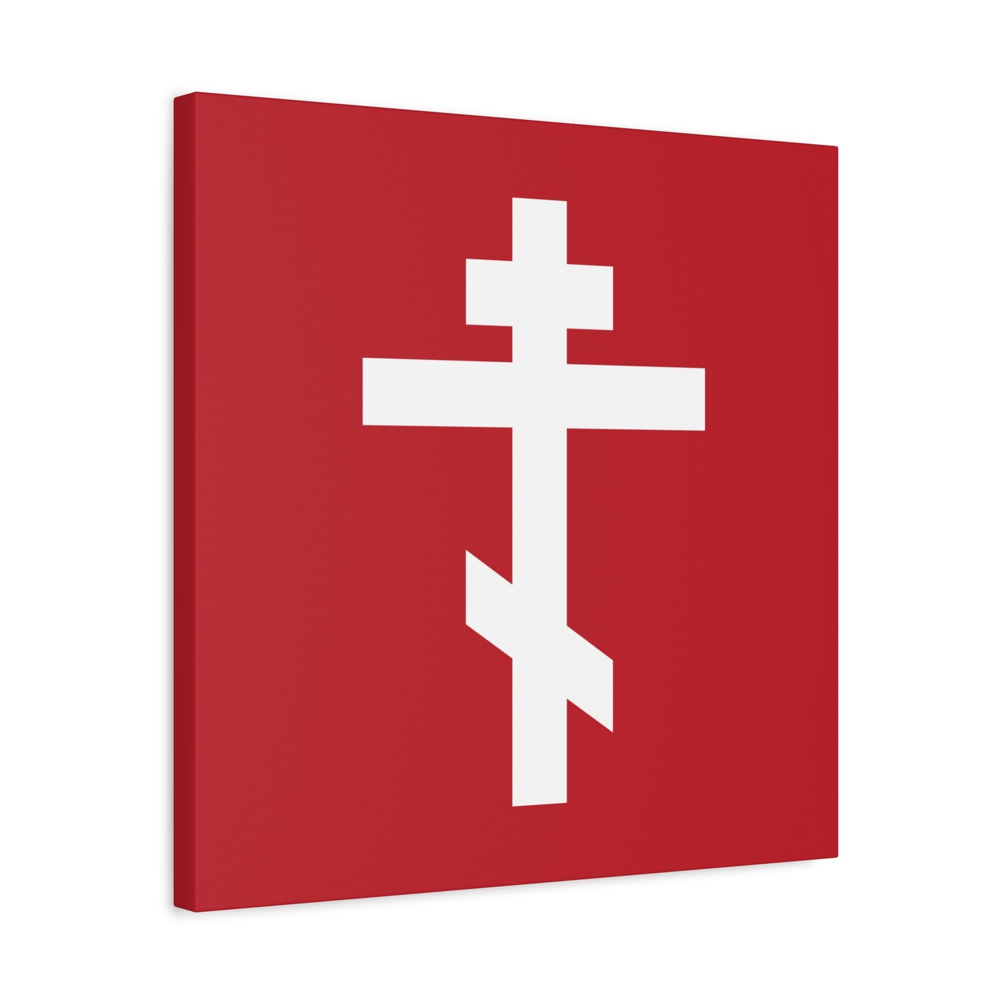White Orthodox Cross Red Background | The cross is foolishness to those who are perishing, to us it is the power of God | Orthodox Canvas Art