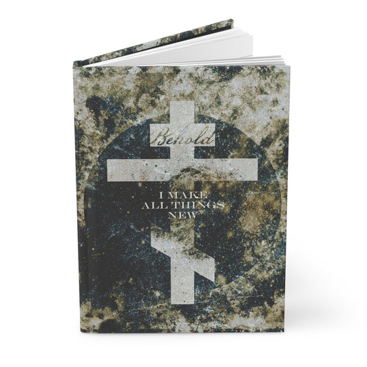Behold, I Make All Things New | Revelation 21:5 | Cosmic Textured Orthodox Cross | Parousia | Orthodox Christian Hardcover Journal