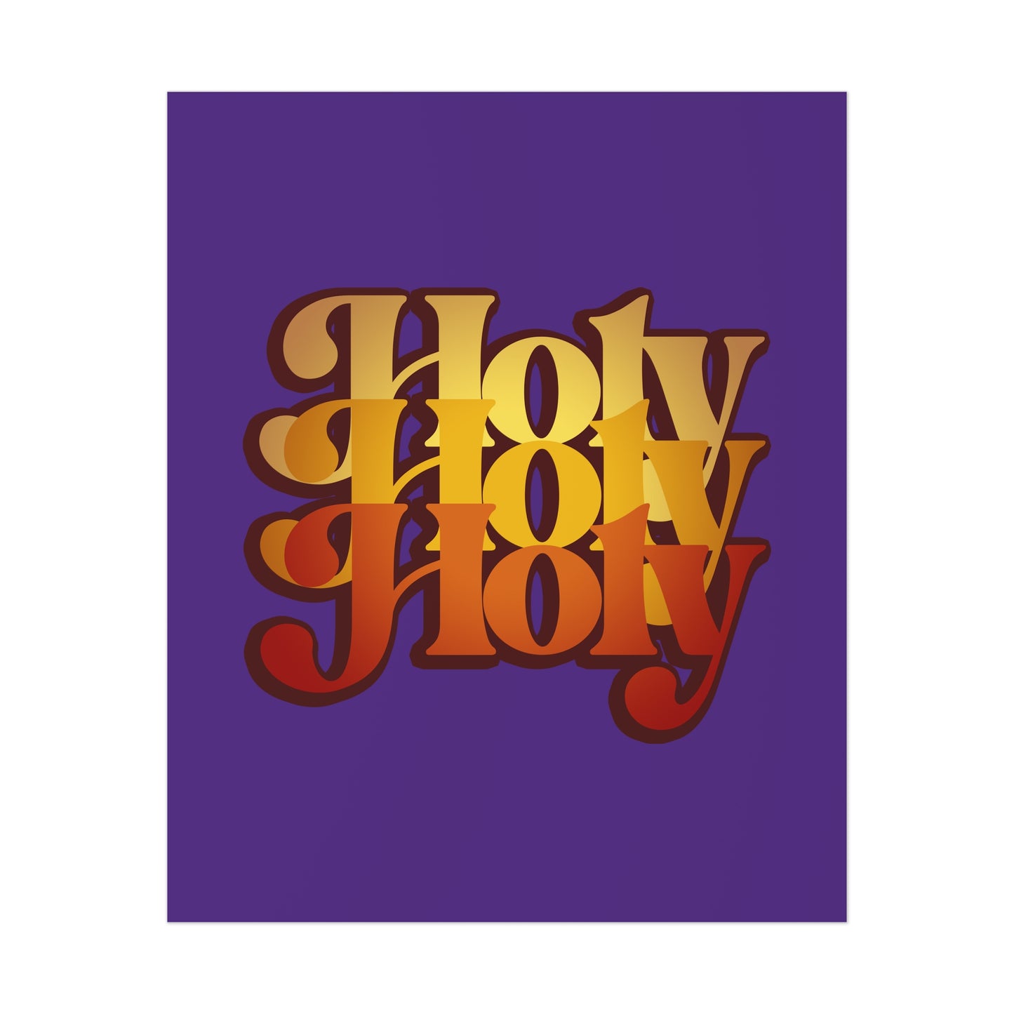 “HOLY HOLY HOLY” from Isaiah 6:1-3, in bold, overlapping orange and red on purple—featured on the “Holy Holy Holy Trisagion Liturgical Prayer 70s Style | Cherubim & Seraphim Prayer | Isaiah 6 | Orthodox Christian Art Poster.”.