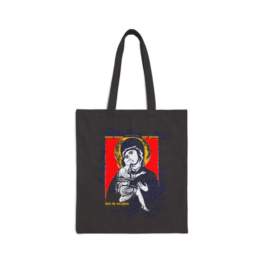 Beyond Compare More Glorious Than the Seraphim | Vladimir Theotokos Iconographic | Orthodox Christian Tote Bag