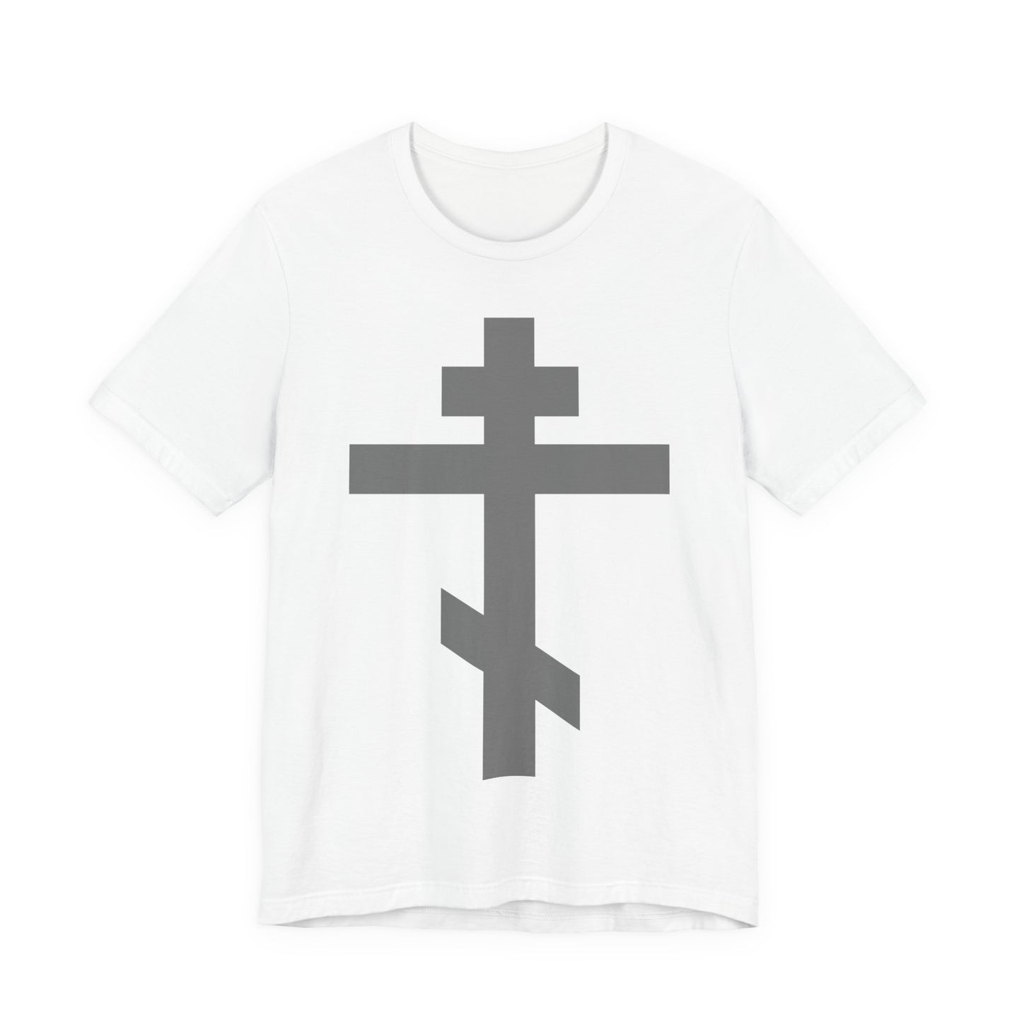 Light Gray Orthodox Tribar Cross | Preserve Thy People By Thy Cross, O Lord | Christ is King | Christian Unisex Cotton Tee