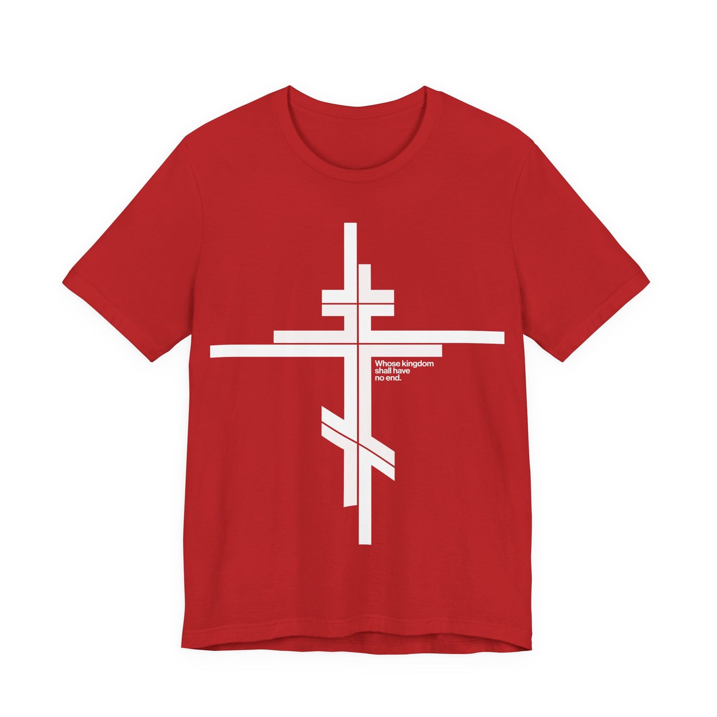 Whose Kingdom Shall Have No End | Luke 1:32-33 | Orthodox Cross | Modernist Minimalist Logo Style | Orthodox Christian Unisex Cotton T-Shirt
