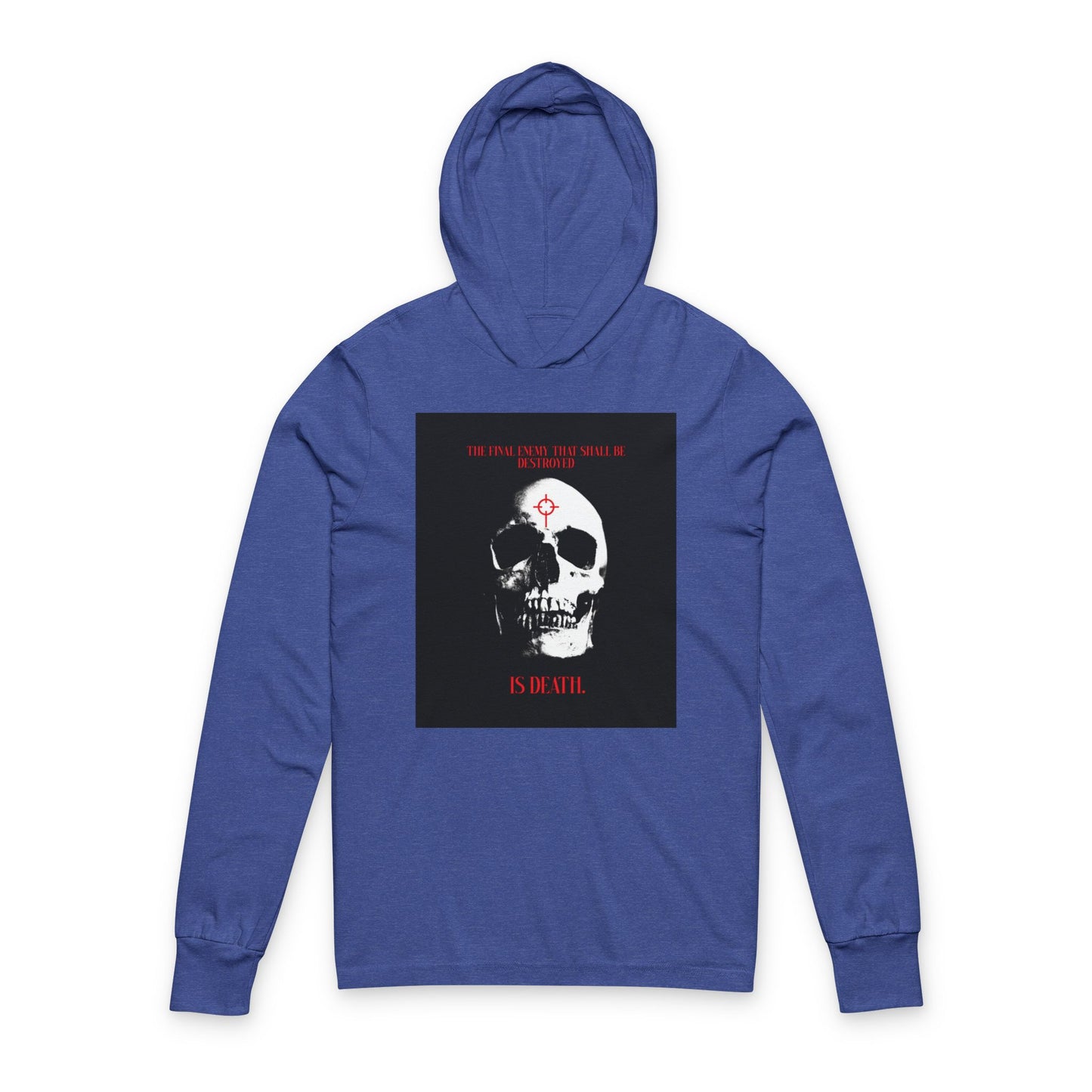 The Final Enemy That Shall Be Destroyed (1 Cor 15:26) | Skull in Crosshairs | Gothic Style Orthodox Long Sleeve Hooded Shirt
