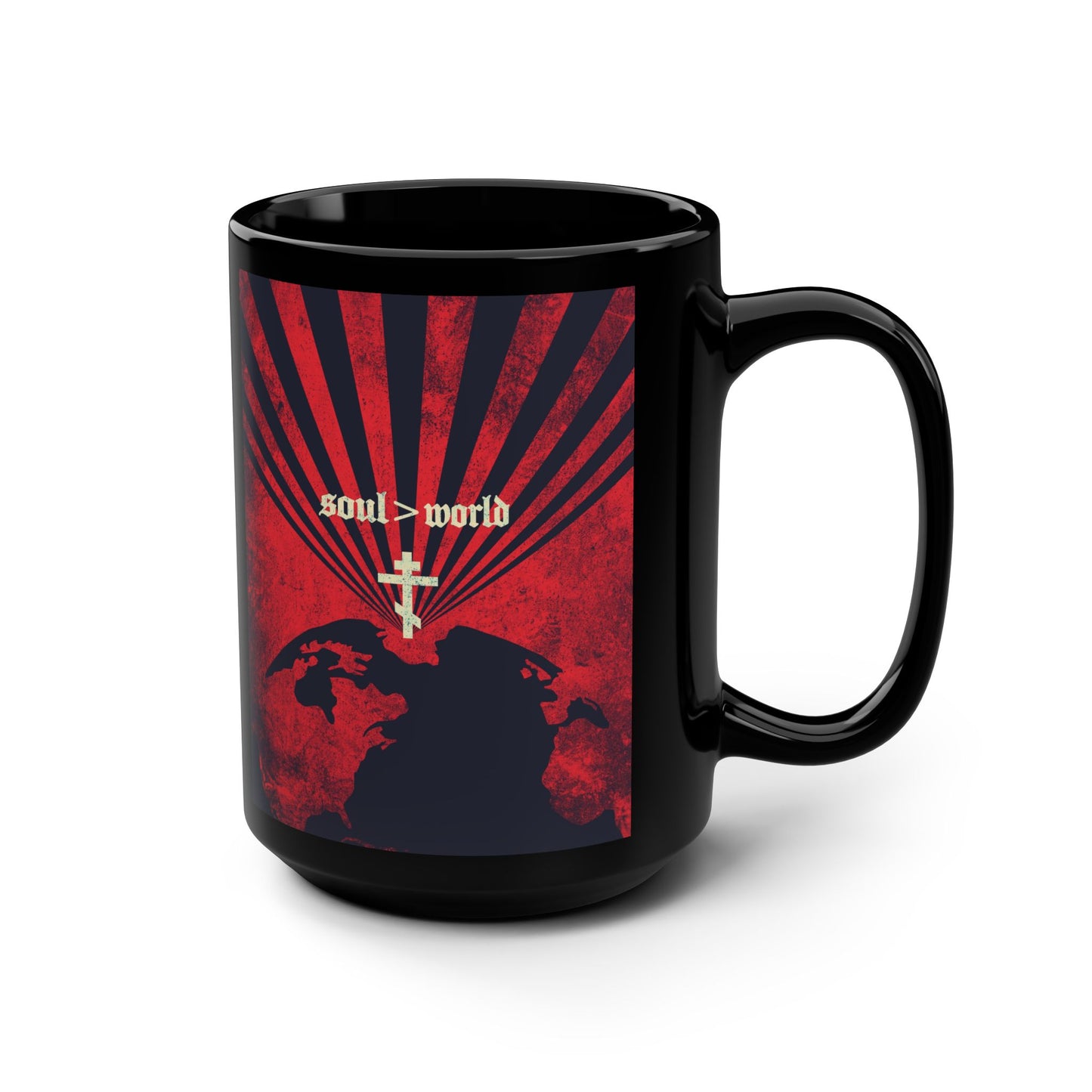 What Shall it Profit a Man | Matthew 16:26 | Soul Is Greater Than World | Red Earth White Cross | Orthodox Christian Black Mug