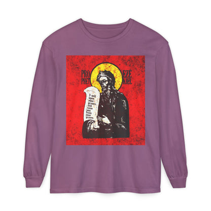 Prophet Ezekiel IconoGraphic | Textured, High Contrast Bright Red and Yellow Design | Old Testament | Orthodox Christian Long Sleeve Shirt