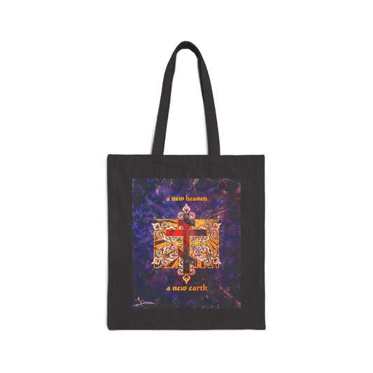 A New Heaven/A New Earth | Red Orthodox Cross on Textured Ornate Background | Apocalyptic | Orthodox Christian Tote Bag