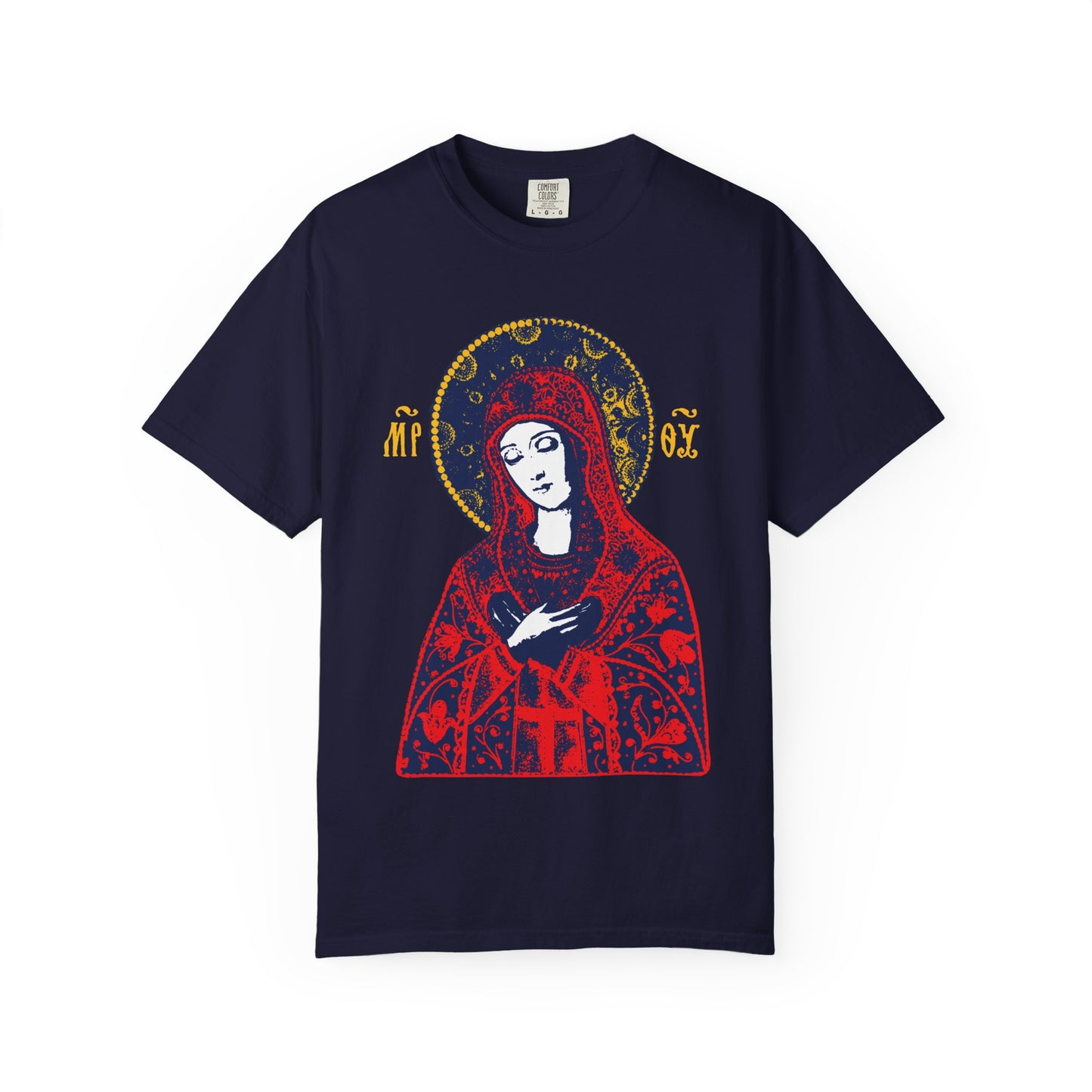 Joy of All Joys Tenderness Theotokos Iconographic Based on Traditional Orthodox Iconography | Christian Heavyweight Cotton Unisex T-Shirt