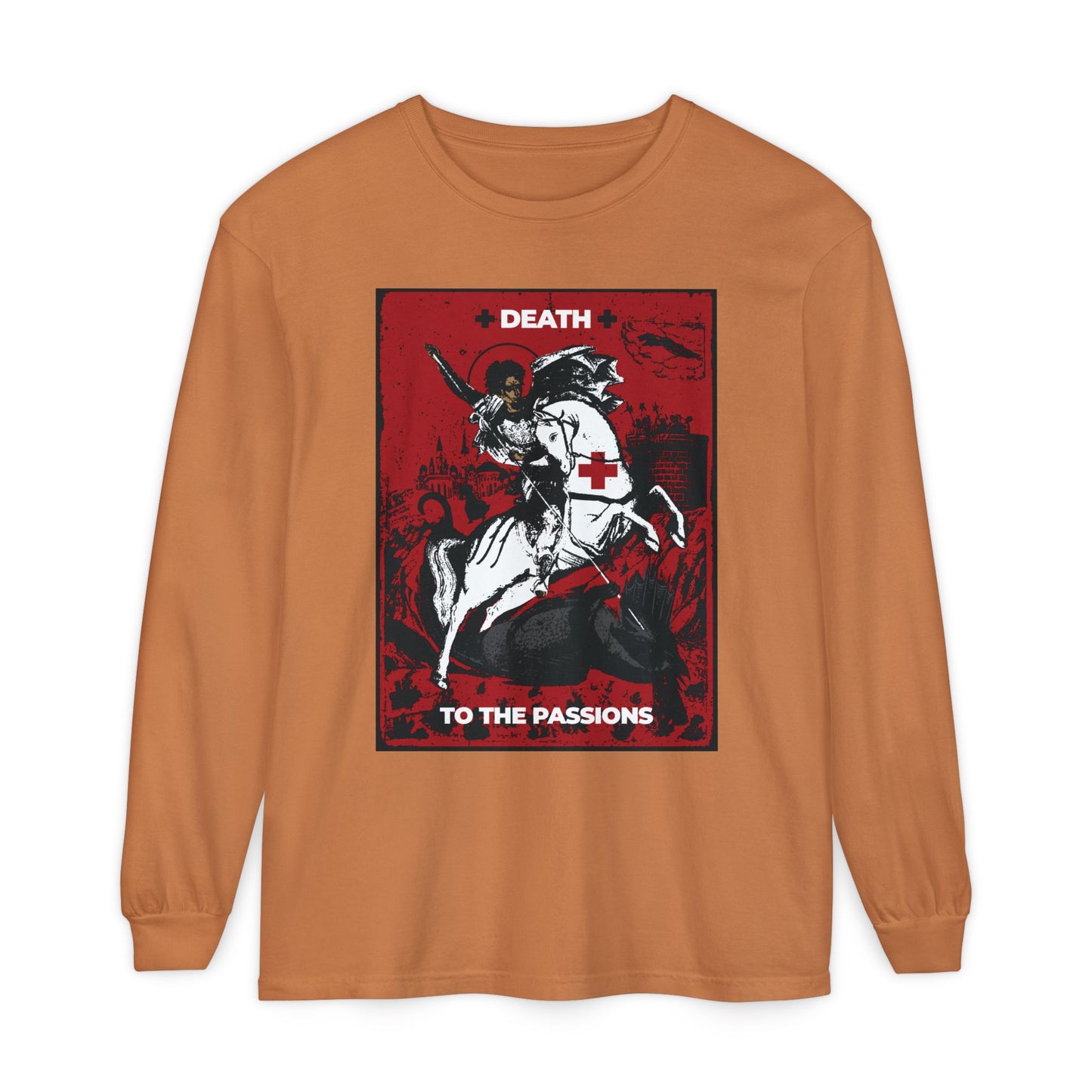 St George Slaying the Dragon | Death to the Passions | Unseen Warfare | Ascetic Orthodox Christianity | Heavy Cotton Long Sleeve T-Shirt
