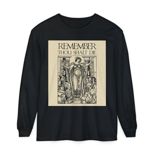 Remember You Will Die Shakespearean Design | Memento Mori | Classic Woodcut Illustration Aesthetic | Orthodox Christian Long Sleeve