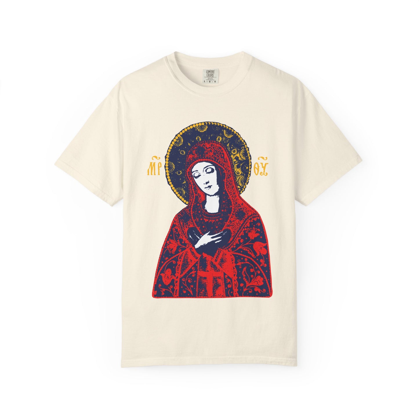 Joy of All Joys Tenderness Theotokos Iconographic Based on Traditional Orthodox Iconography | Christian Heavyweight Cotton Unisex T-Shirt