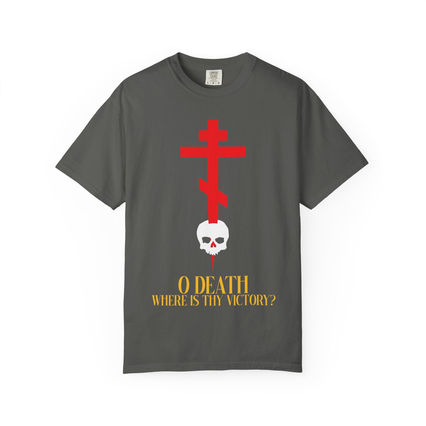 O Death Where is Thy Victory? (1 Corinthians 15:55) | Cross Stabbing Skull | Jesus Christ is King | Heavyweight Cotton Unisex Orthodox T-Shirt