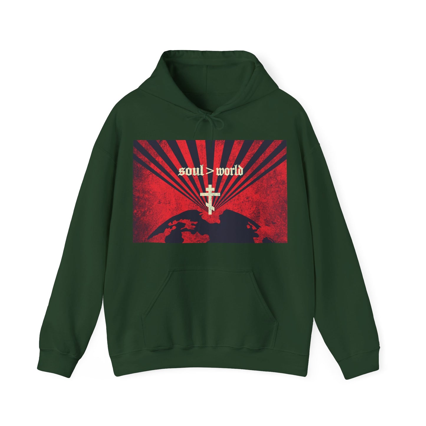 What Shall it Profit a Man | Matthew 16:26 | Soul Is Greater Than World | Red Earth Design with White Cross | Orthodox Christian Hoodie