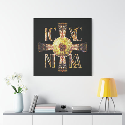 ICXC NIKA Celtic Style Equal Armed Cross | Bright Solar Texture | Orthodox Christian Canvas Art