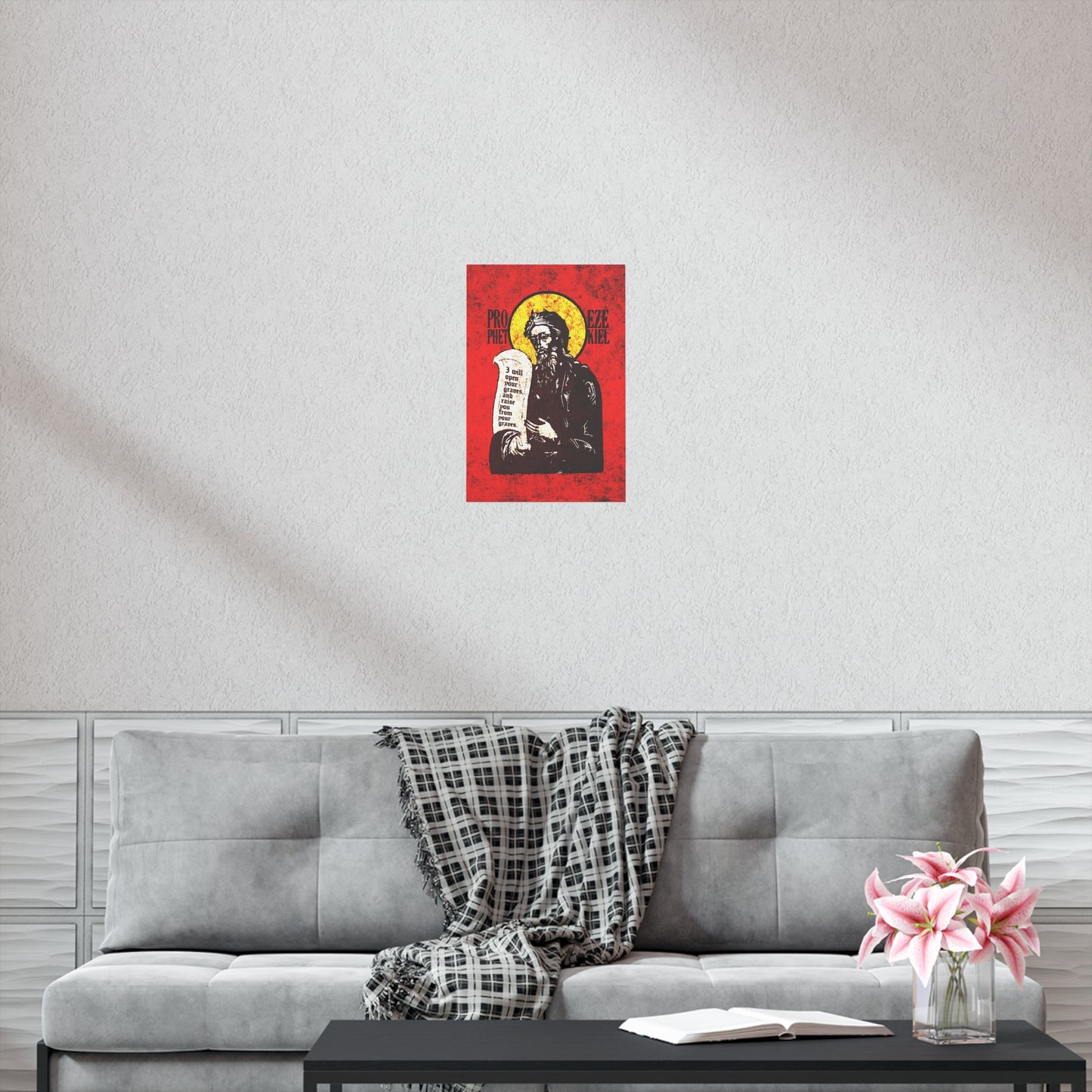 Prophet Ezekiel IconoGraphic | Textured, High Contrast Bright Red and Yellow Design | Old Testament | Orthodox Christian Art Poster