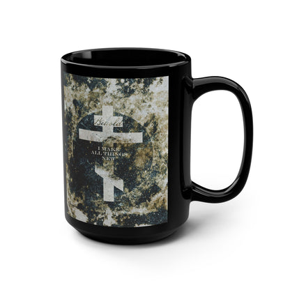Behold, I Make All Things New | Revelation 21:5 | Cosmic Textured Orthodox Cross | Parousia | Orthodox Christian Black Mug