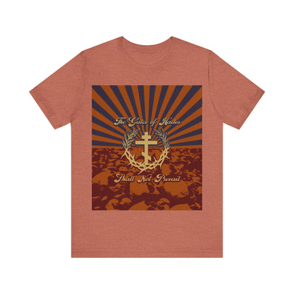 The Gates of Hades Shall Not Prevail | Cross with Wreath & Crown of Thorns | Skulls and Rays | Orthodox Christian T-Shirt