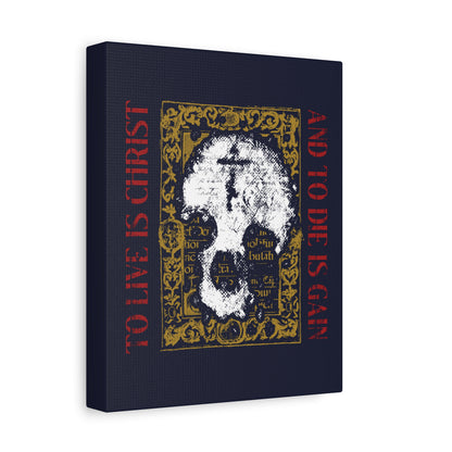 To Live is Christ, to Die is Gain (Philippians 1:21) | Skull with Cross on Gold Manuscript Texture | Orthodox Christian Canvas Art