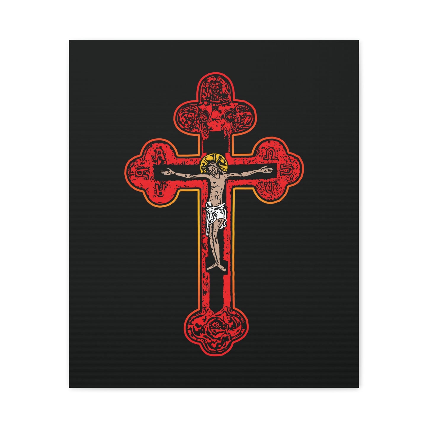Red Orthodox Christian Crucifix | Byzantine Golgotha Cross | Alpha & Omega | I Am Crucified With Christ | Orthodox Christian Canvas Wall Art