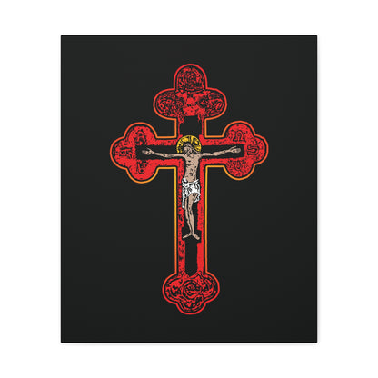 Red Orthodox Christian Crucifix | Byzantine Golgotha Cross | Alpha & Omega | I Am Crucified With Christ | Orthodox Christian Canvas Wall Art