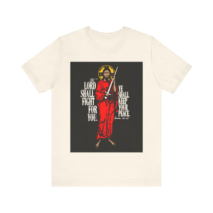 The Lord Shall Fight For You (Exodus 14:14) | Jesus Christ with Sword IconoGraphic | Orthodox Christian Cotton T-Shirt
