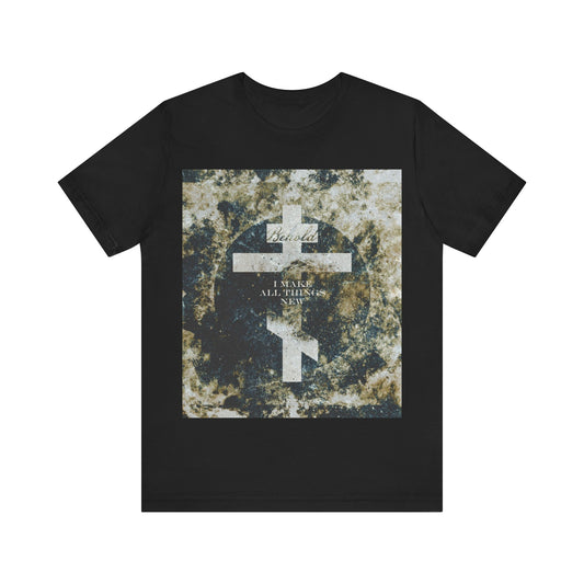 Behold, I Make All Things New | Revelation 21:5 | Cosmic Textured Orthodox Cross | Parousia | Orthodox Christian T-Shirt