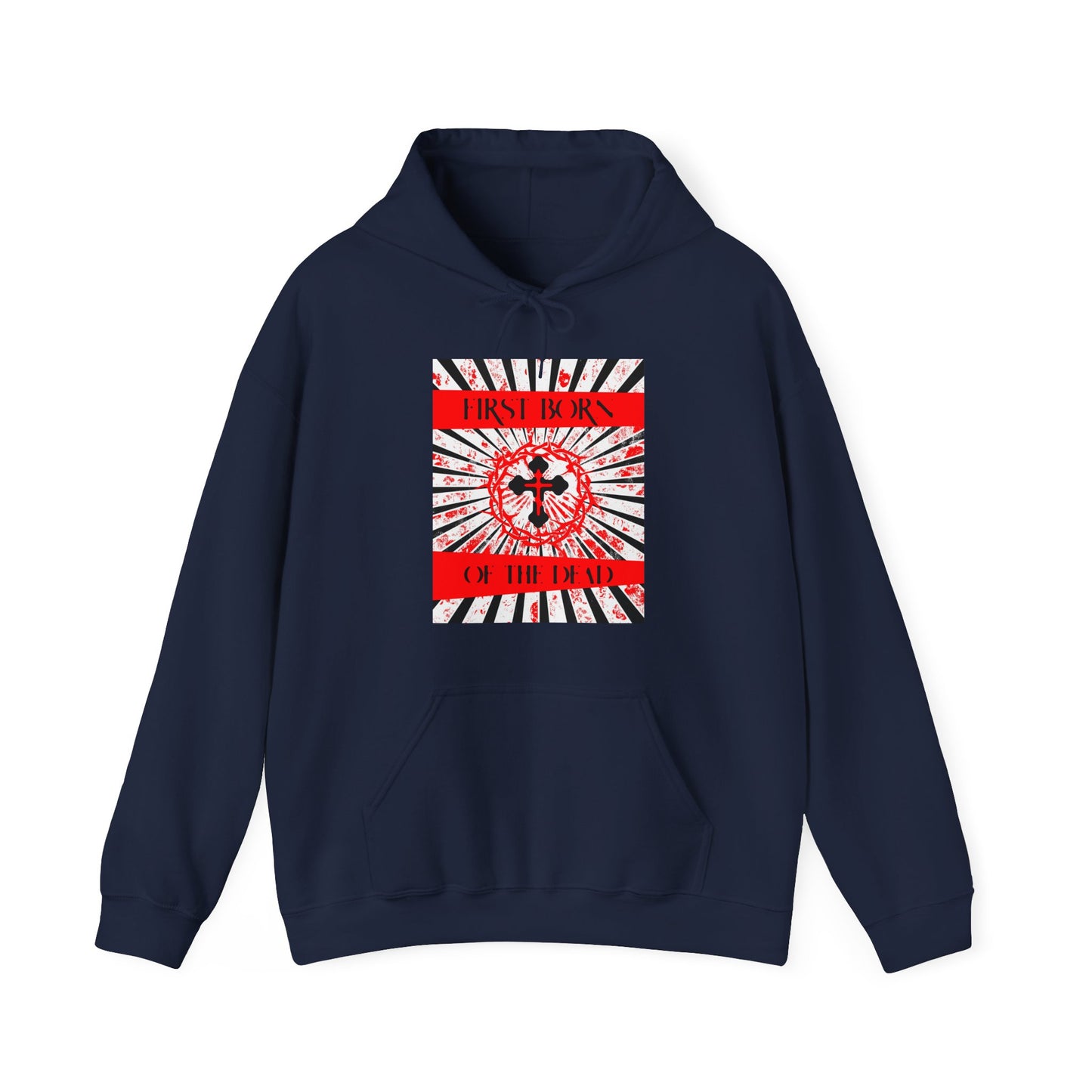 First Born of the Dead | Orthodox Cross and Crown of Thorns | Red White and Black Textured Design with Rays | Orthodox Christian Hoodie / Hooded Sweatshirt