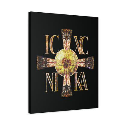 ICXC NIKA Celtic Style Equal Armed Cross | Bright Solar Texture | Orthodox Christian Canvas Art